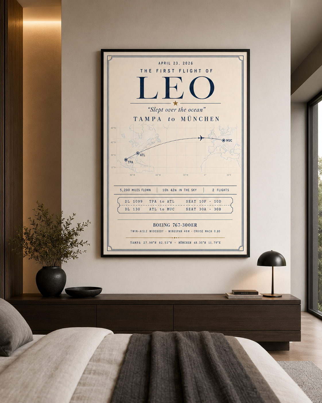First Flight poster styled in a room