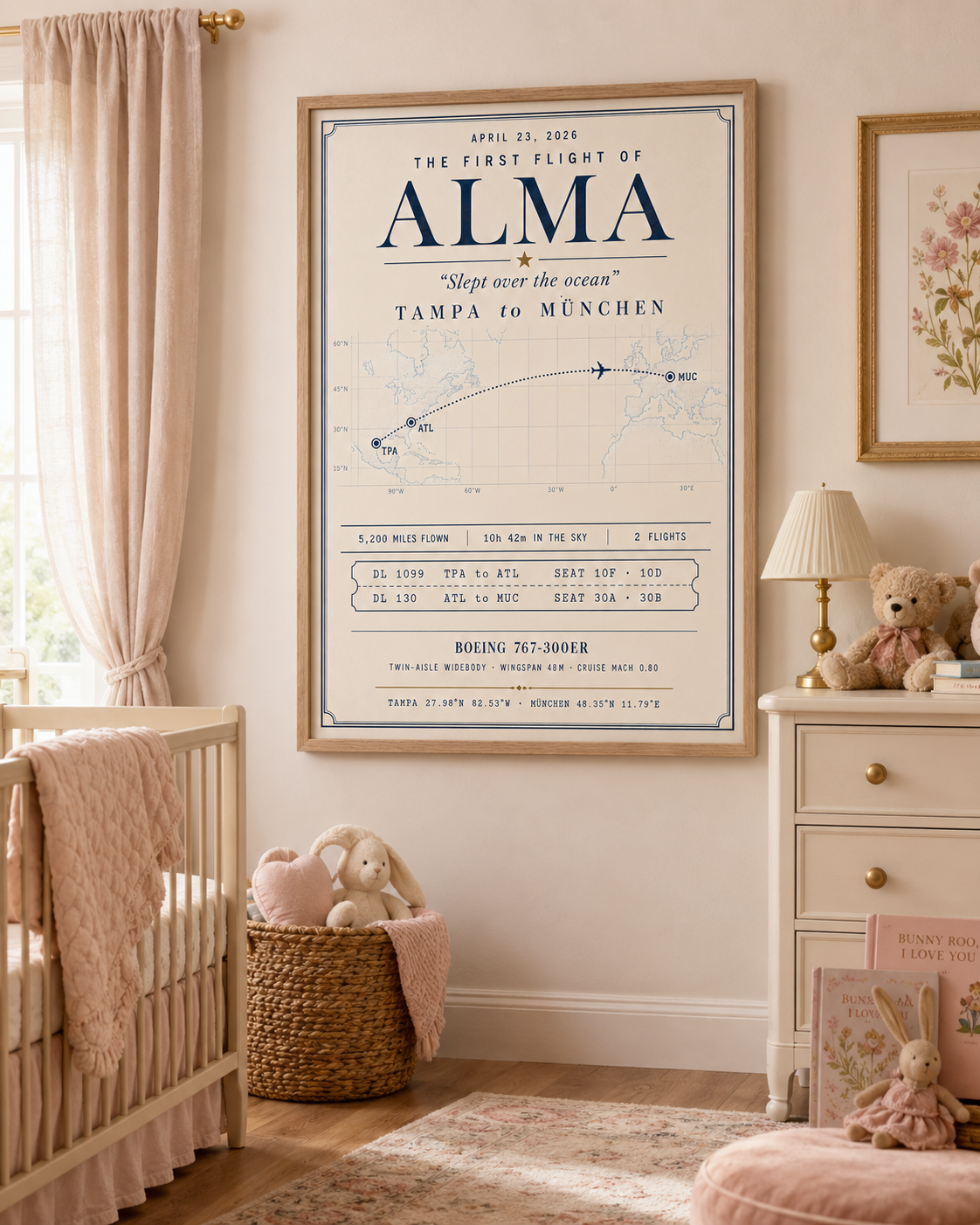 First Flight poster styled in a room