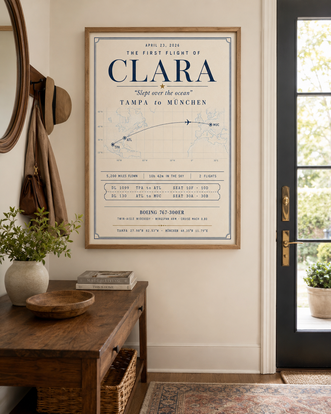 First Flight poster styled in a room