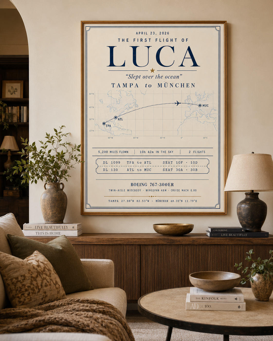 First Flight poster styled in a room