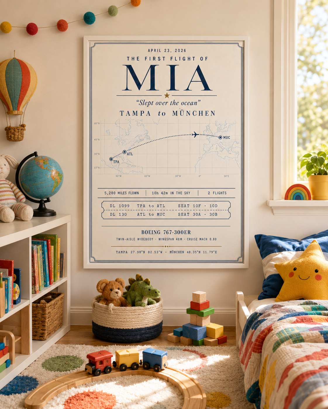 First Flight poster styled in a room